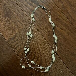 Pearl and rhinestone multi chain necklace